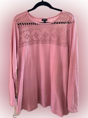 torrid Rose Pink Crochet Yoke Long Sleeve Top